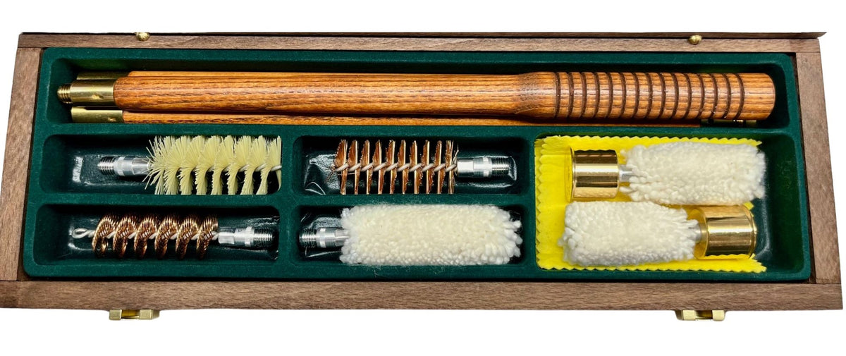 Cleaning Kit w/Snap Caps 12ga or 20ga in Walnut Wood Box - MEDIUM