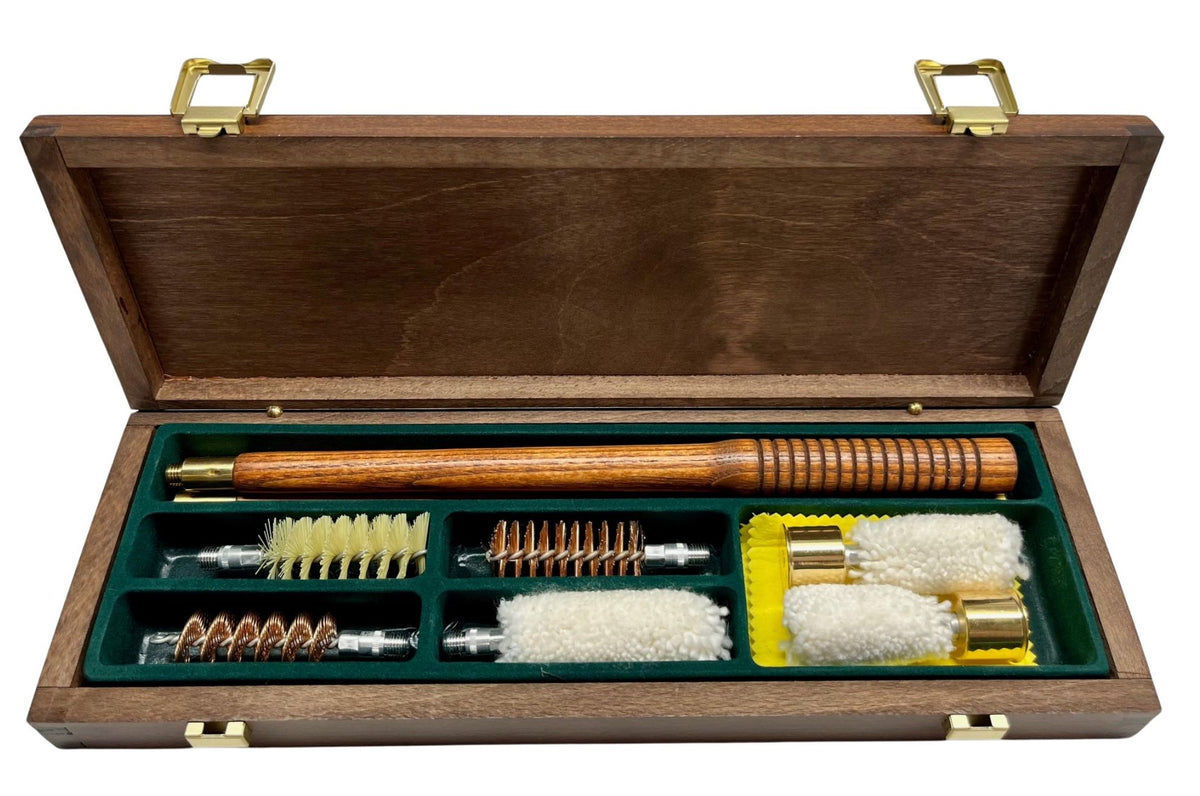 Cleaning Kit w/Snap Caps 12ga or 20ga in Walnut Wood Box - MEDIUM