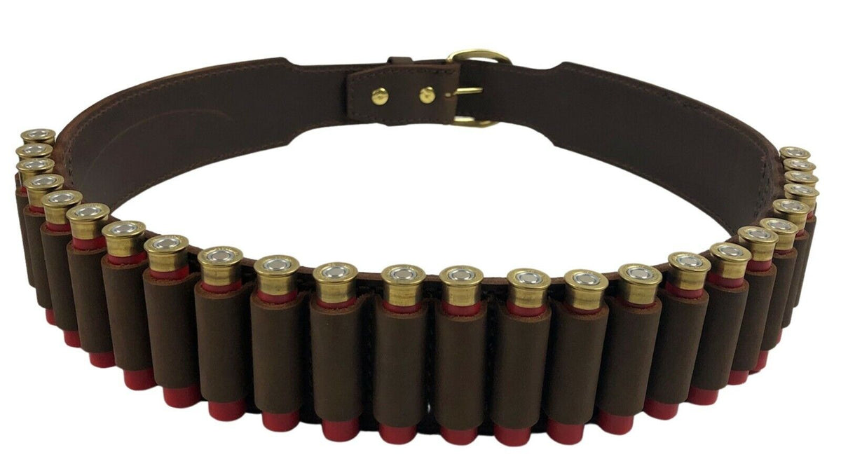 Leather 12 / 20 / 28 / 410 Ga Shotgun Shell Ammo Belt 1 1/2" - 25 Cartridges