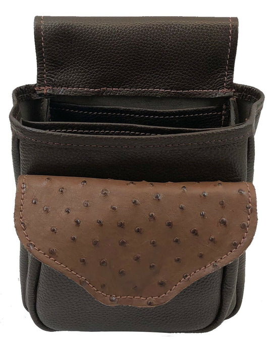 Ostrich Skin & Leather Shotgun Shell Pouch - Deluxe Style