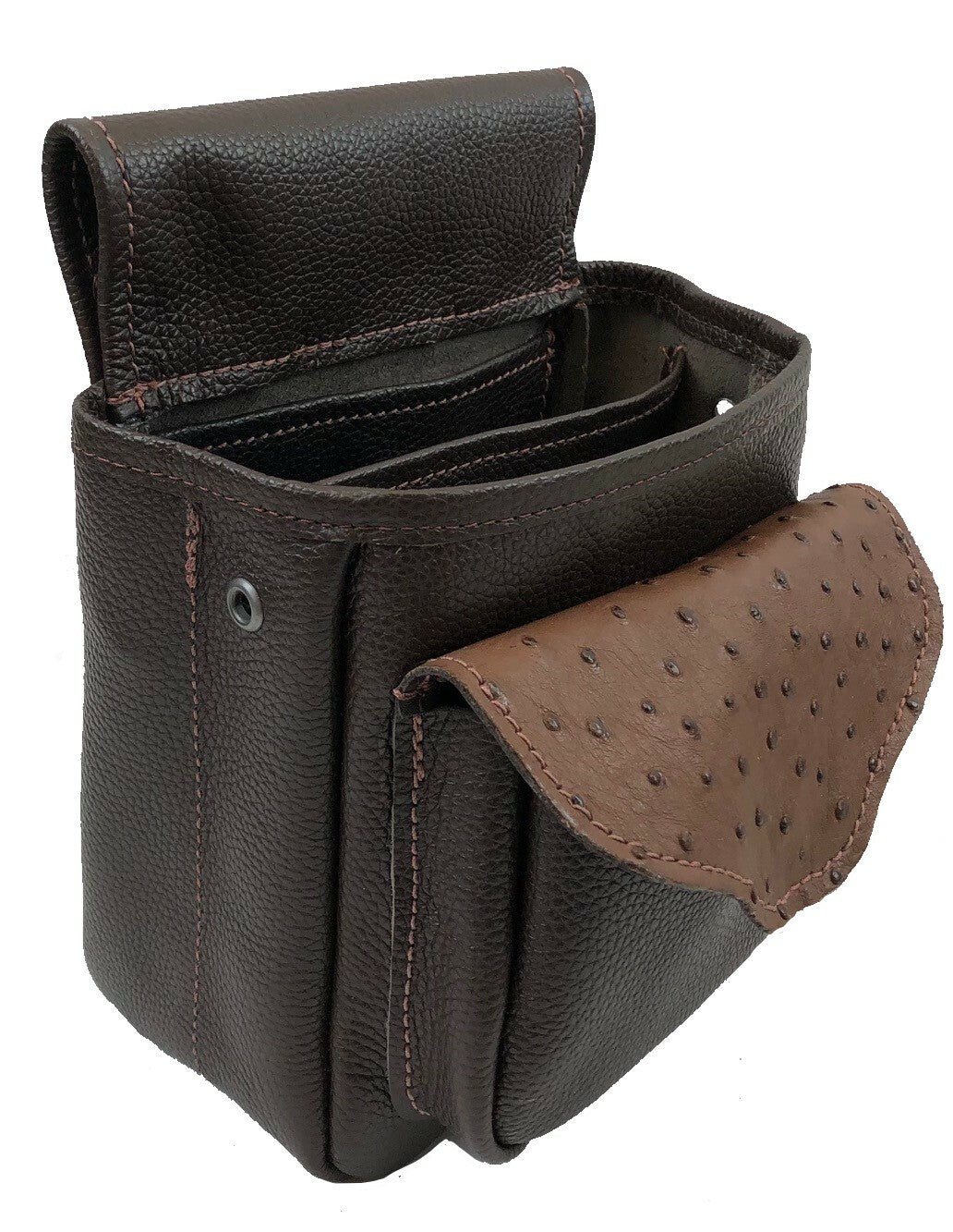 Ostrich Skin & Leather Shotgun Shell Pouch - Deluxe Style
