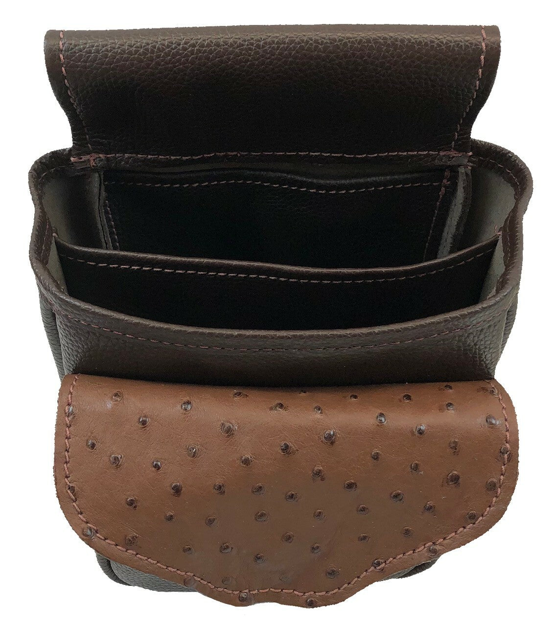 Ostrich Skin & Leather Shotgun Shell Pouch - Deluxe Style Full Pocket