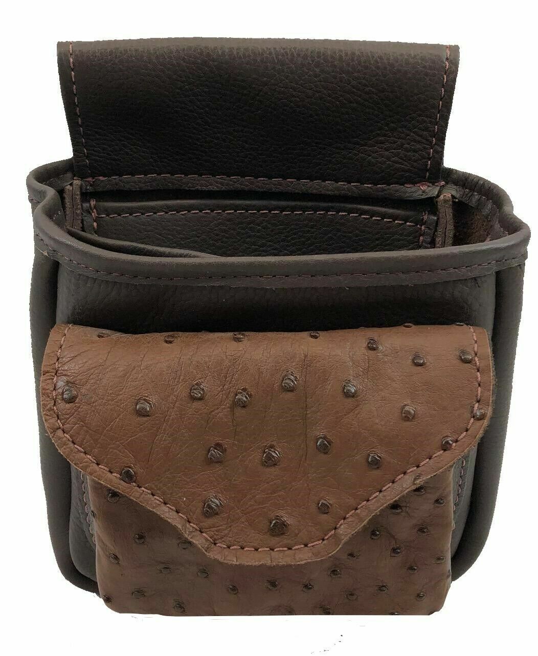 Ostrich Skin & Leather Shotgun Shell Pouch - Deluxe Style Full Pocket