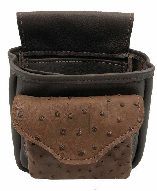 Ostrich Skin & Leather Shotgun Shell Pouch - Deluxe Style Full Pocket