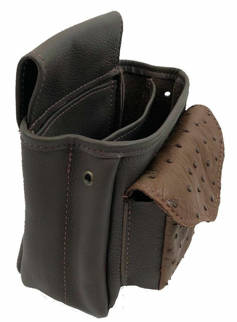 Ostrich Skin & Leather Shotgun Shell Pouch - Deluxe Style Full Pocket