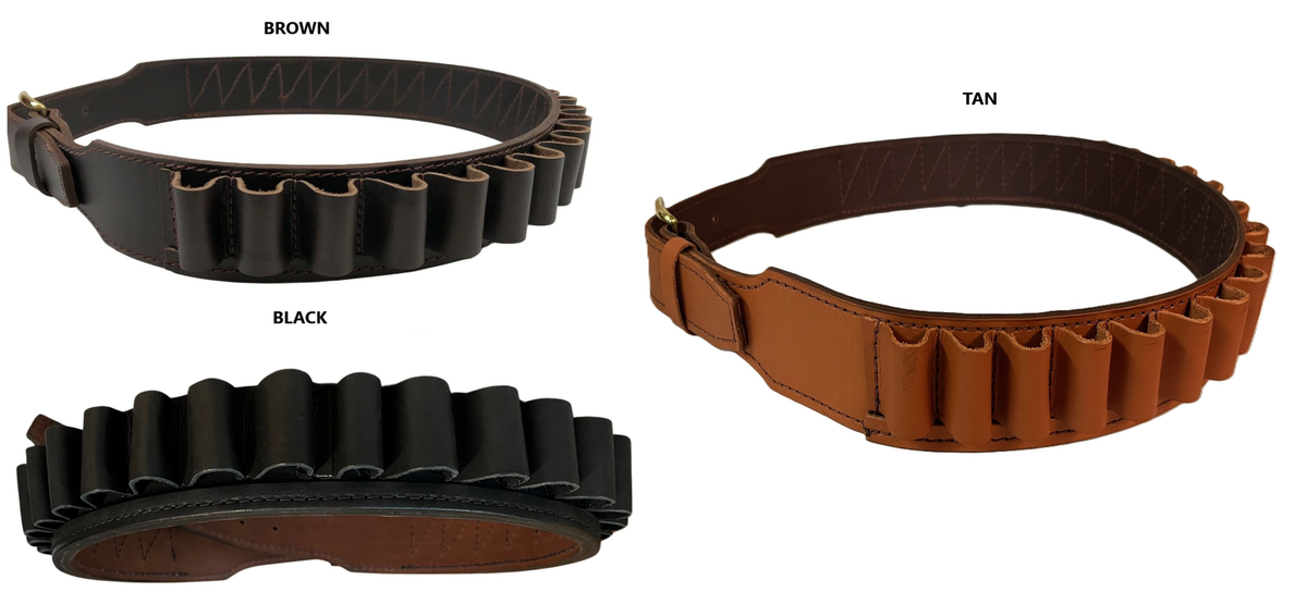 Leather 12 / 20 / 28 / 410 Ga Shotgun Shell Ammo Belt 1 1/2" - 25 Cartridges