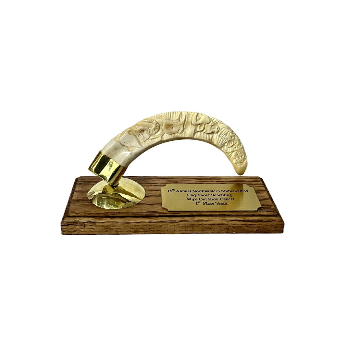 Genuine Warthog Tusk on Wood Stand w/Personalized Plaque
