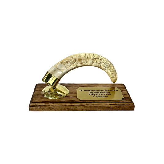 Genuine Warthog Tusk on Wood Stand w/Personalized Plaque
