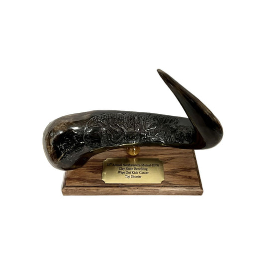 Genuine Blue Wildebeest Horn on Wood Stand w/Personalized Plaque