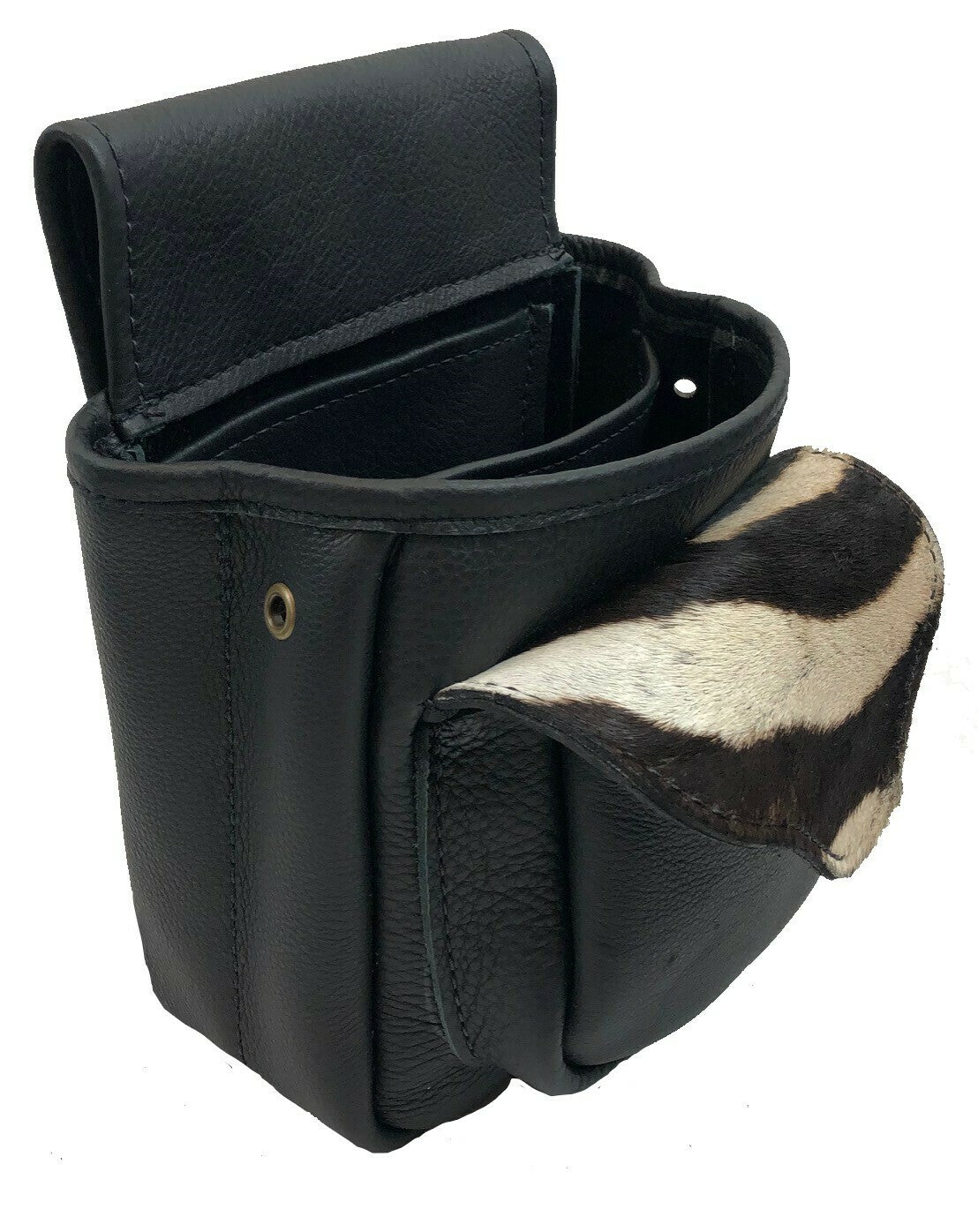 Zebra Hide & Leather Shotgun Shell Pouch - Deluxe Style